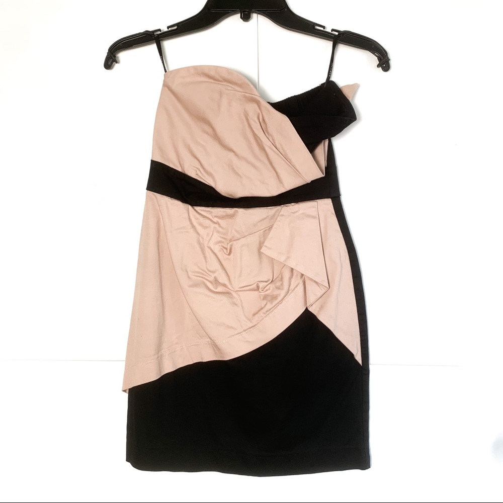 ASOS TFNC Taupe & Black Strapless Mini Dress